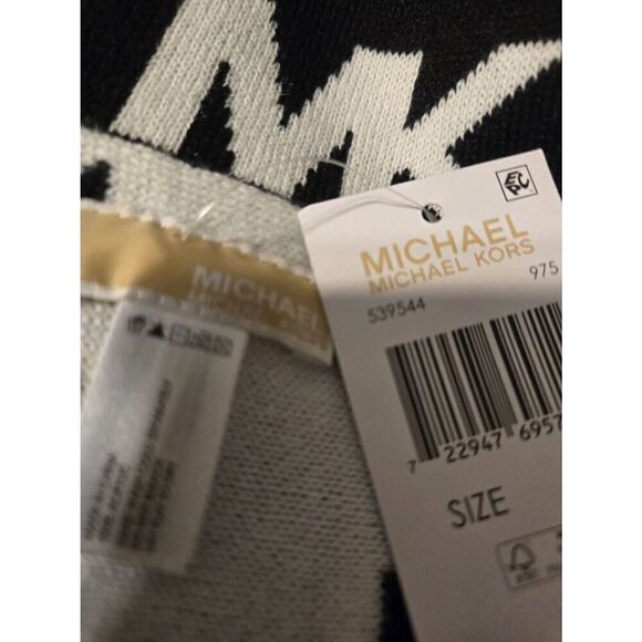 Michael Kors Women's Black/White MK Logo Reversible 65x10 Rectangle Scarf - Picture 4 of 5
